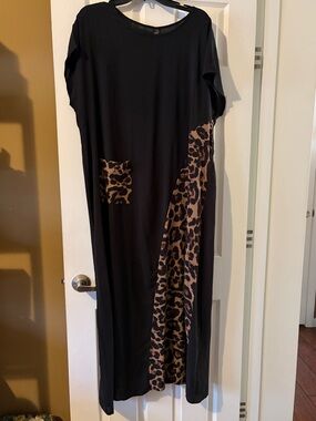 Black Maxi Dress with Leopard Accent - Women